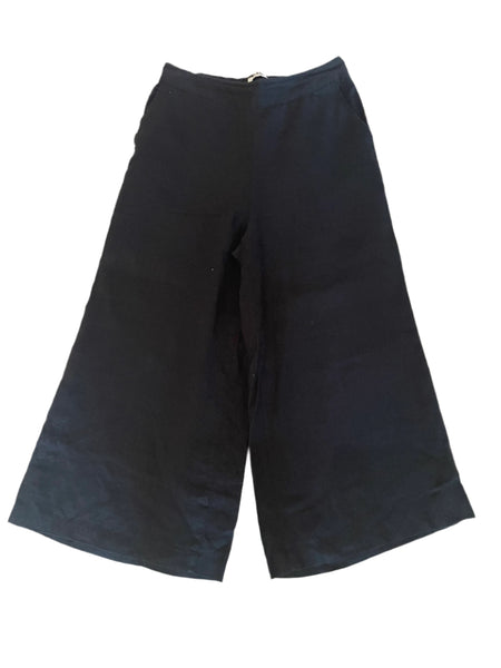 NICOLE FARHI BLACK 100% LINEN HIGH RISE WIDE LEG CROPPED TROUSERS  SIZE 10