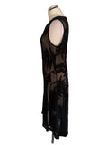 LONG TALL SALLY BLACK WITH EMBROIDERED LEAF DESIGN MESH OVERLAY MIDI DRESS SIZE 16