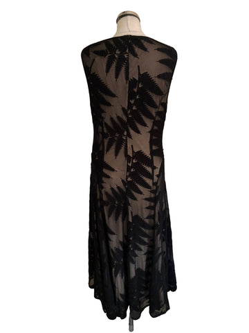 LONG TALL SALLY BLACK WITH EMBROIDERED LEAF DESIGN MESH OVERLAY MIDI DRESS SIZE 16