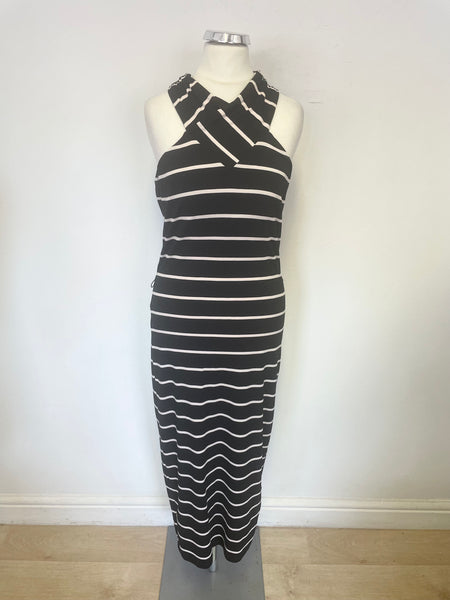 BRAND NEW TED BAKER CANNA BLACK & WHITE STRIPE STRETCH JERSEY DRESS SIZE 2 UK 10/12