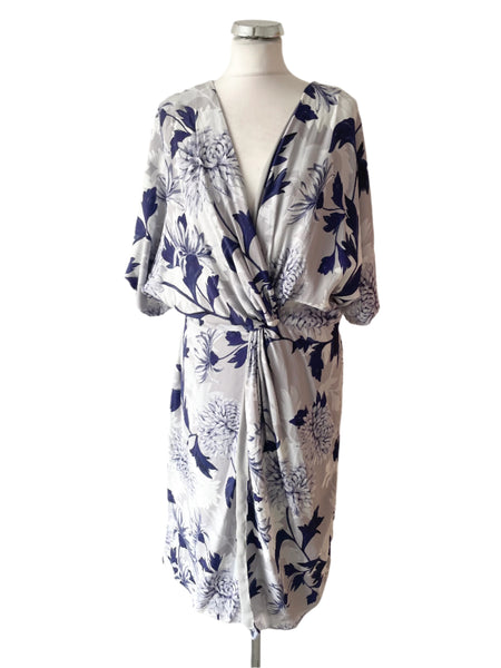 PHASE EIGHT LILAC & PURPLE FLORAL PRINT WRAP STYLE DRESS SIZE 16