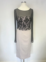 KAREN MILLEN CREAM & BLACK MESH OVERLAY BODICE PENCIL DRESS SIZE 10
