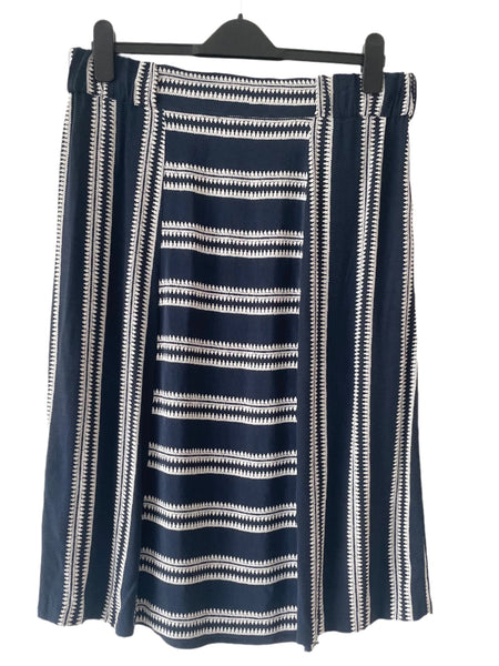 WHISTLES NAVY BLUE &  IVORY PRINT A-LINE SKIRT  SIZE 12