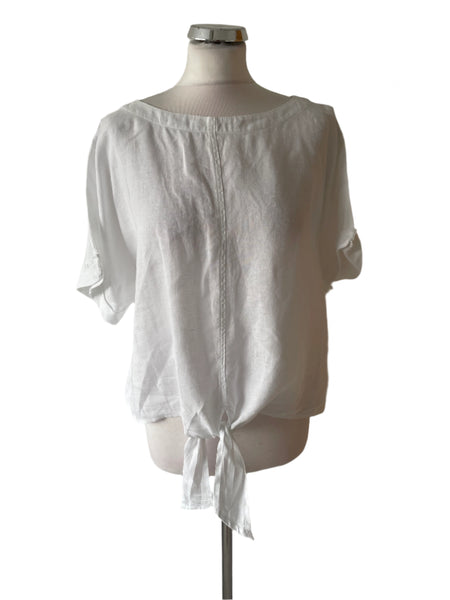 MARKS &  SPENCER PURE LINEN WHITE TIE FRONT TOP  SIZE 20