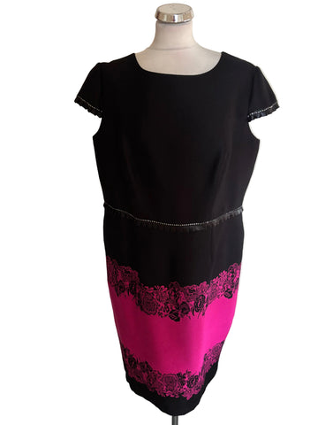 SPANISH DESIGNER SONIA PENA CERISE PINK & BLACK SHEATH DRESS & JACKET SUIT SIZE 50 UK 22