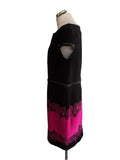 SPANISH DESIGNER SONIA PENA CERISE PINK & BLACK SHEATH DRESS & JACKET SUIT SIZE 50 UK 22