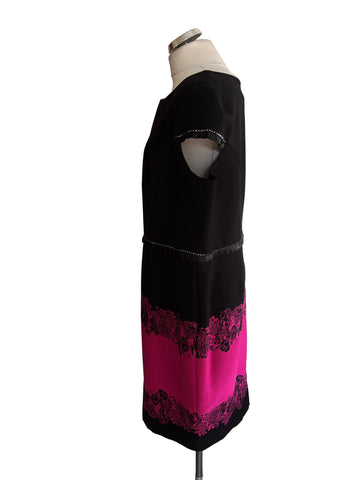 SPANISH DESIGNER SONIA PENA CERISE PINK & BLACK SHEATH DRESS & JACKET SUIT SIZE 50 UK 22