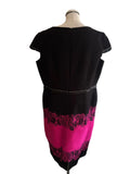 SPANISH DESIGNER SONIA PENA CERISE PINK & BLACK SHEATH DRESS & JACKET SUIT SIZE 50 UK 22