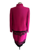 SPANISH DESIGNER SONIA PENA CERISE PINK & BLACK SHEATH DRESS & JACKET SUIT SIZE 50 UK 22