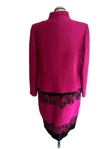 SPANISH DESIGNER SONIA PENA CERISE PINK & BLACK SHEATH DRESS & JACKET SUIT SIZE 50 UK 22