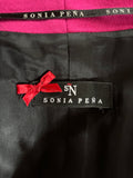 SPANISH DESIGNER SONIA PENA CERISE PINK & BLACK SHEATH DRESS & JACKET SUIT SIZE 50 UK 22