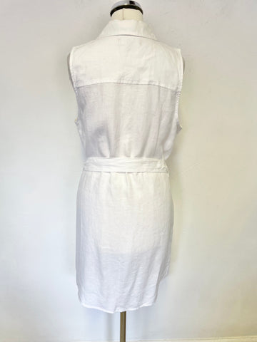 GUESS WHITE LINEN COLLARED SLEEVELESS BELTED SHIRT DRESS SIZE XS