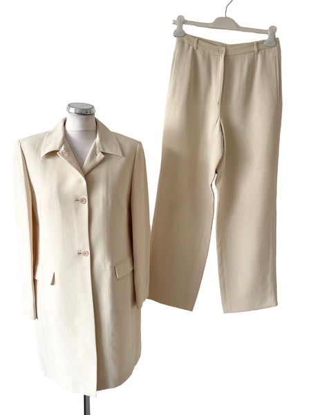 EPISODE 100% SILK ECRU TAILORED TROUSER SUIT SIZE 10