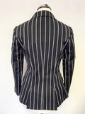 JACK WILLS NAVY BLUE & WHITE STRIPE WOOL BLEND FITTED JACKET SIZE 8