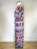 OUI MULTI COLOURED PRINT DRAWSTRING TIE WAIST SLEEVELESS MAXI DRESS SIZE 14