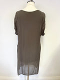 MINT VELVET KHAKI STAR EMBROIDERED SHEER OVERLAY TUNIC TOP SIZE 12