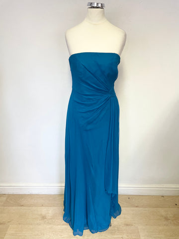 COAST 100% SILK TURQUOISE STRAPLESS EVENING/ OCCASION DRESS SIZE 8