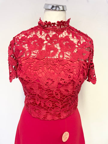 BRAND NEW CHI CHI JANE RED CROCHET LACE BODICE SHORT SLEEVE LONG EVENING/PROM DRESS SIZE 8