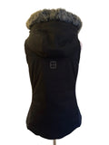 SWEATY BETTY BLACK FUR TRIM DOWN FILLED HOODED BODY WARMER/ GILET SIZE S