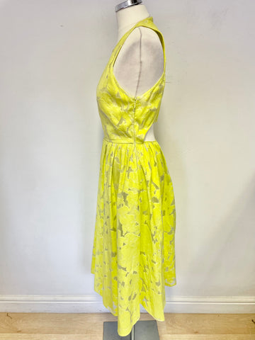 WHISTLES CITRUS YELLOW CUT OUT BACK FIT & FLARE SLEEVELESS DRESS SIZE 8