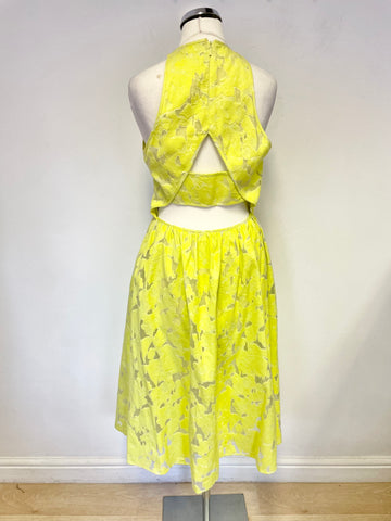 WHISTLES CITRUS YELLOW CUT OUT BACK FIT & FLARE SLEEVELESS DRESS SIZE 8