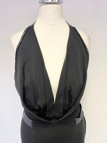 BRAND NEW COSTUME NATIONAL BLACK JERSEY HALTER NECK PENCIL DRESS  SIZE 40 UK 8