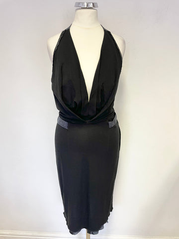 BRAND NEW COSTUME NATIONAL BLACK JERSEY HALTER NECK PENCIL DRESS  SIZE 40 UK 8