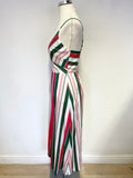 TED BAKER NORIIE TUTTI FRUTTI STRIPE THIN STRAP EMPIRE LINE DRESS SIZE 0 UK 4/6