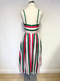 TED BAKER NORIIE TUTTI FRUTTI STRIPE THIN STRAP EMPIRE LINE DRESS SIZE 0 UK 4/6