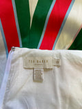 TED BAKER NORIIE TUTTI FRUTTI STRIPE THIN STRAP EMPIRE LINE DRESS SIZE 0 UK 4/6