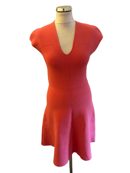 REISS RENEE FLAMINGO PINK V NECK FIT & FLARE DRESS  SIZE 10