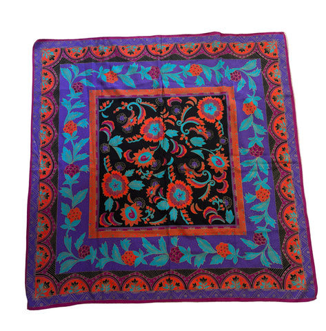 VINTAGE UNBRANDED 100% SILK MULTI COLOURED SQUARE SCARF