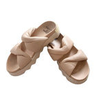 SOREL VIBE TWIST SAND/CHALK SLIP ON LEATHER SLIDERS SIZE 6/39