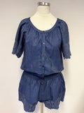 FRENCH CONNECTION DENIM BLUE SHORT SLEEVED PLAYSUIT SIZE 8