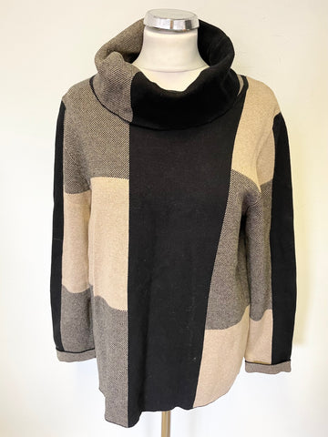 MARBLE BLACK & CAMEL COLOUR BLOCK ROLL NECK LONG SLEEVE JUMPER SIZE 3 UK L
