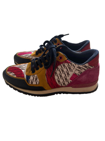 CAROLINA HERRERA MONOGRAM LOGO MULTI COLOURED CLOTH & LEATHER TRAINERS SIZE 4/37