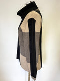 MARBLE BLACK & CAMEL COLOUR BLOCK ROLL NECK LONG SLEEVE JUMPER SIZE 3 UK L