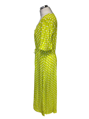 MARKS & SPENCER LIME & WHITE SPOT PRINT FIT & FLARE MIDI DRESS SIZE 14