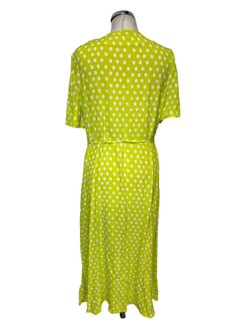 MARKS & SPENCER LIME & WHITE SPOT PRINT FIT & FLARE MIDI DRESS SIZE 14