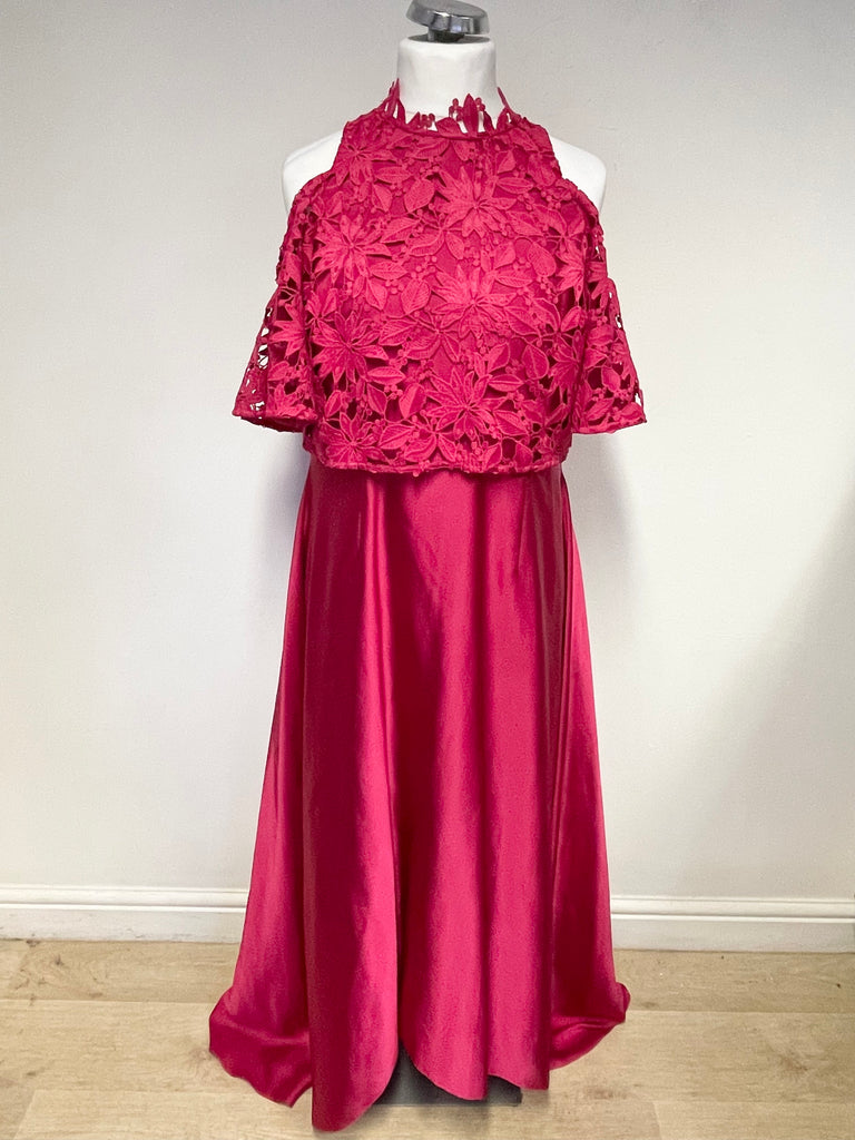 COAST RED SATIN LACE OVER TOP COLD SHOULDER SHORT SLEEVE LONG EVENING – Whispers Dress Agency COAST RED SATIN LACE OVER TOP COLD SHOULDER SHORT SLEEVE LONG EVENING – Whispers Dress Agency