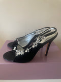 BRAND NEW COAST BLACK VELVET DIAMANTE TRIM SLINGBACK HEELS SIZE 5/38