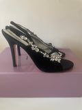 BRAND NEW COAST BLACK VELVET DIAMANTE TRIM SLINGBACK HEELS SIZE 5/38