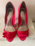 BRAND NEW FAITH RED SATIN BOW & PLEATED PEEPTOE OCCASION HEELS SIZE 5/38