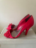 BRAND NEW FAITH RED SATIN BOW & PLEATED PEEPTOE OCCASION HEELS SIZE 5/38