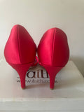BRAND NEW FAITH RED SATIN BOW & PLEATED PEEPTOE OCCASION HEELS SIZE 5/38