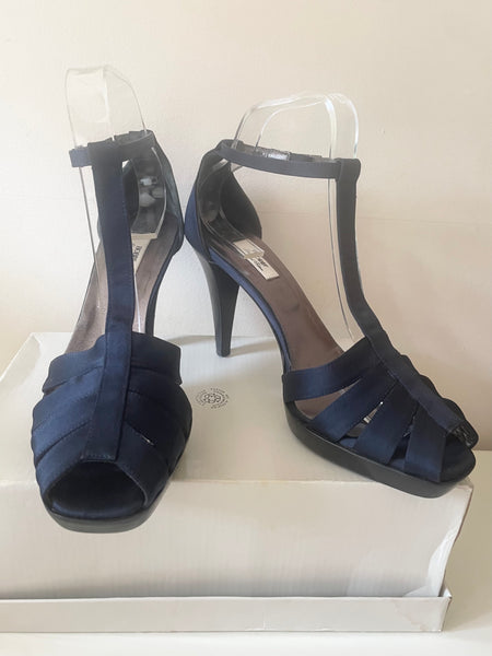 HOBBS LIMITED EDITION NAVY BLUE SATIN ANKLE STRAP SANDALS SIZE 6/39