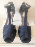 HOBBS LIMITED EDITION NAVY BLUE SATIN ANKLE STRAP SANDALS SIZE 6/39