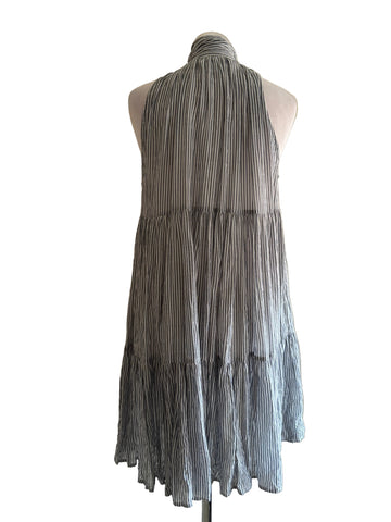 DESIGNER LISA MARIE FERNANDEZ GREY & WHITE STRIPE LIGHTWEIGHT SUMMER BEACH DRESS SIZE 4 UK 12/14