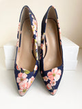 EMILIO LUCA NAVY BLUE & PINK FLORAL SATIN HEELS SIZE 7/40