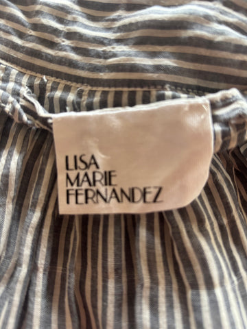 DESIGNER LISA MARIE FERNANDEZ GREY & WHITE STRIPE LIGHTWEIGHT SUMMER BEACH DRESS SIZE 4 UK 12/14